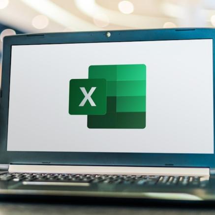 The Microsoft Excel logo on a laptop screen.