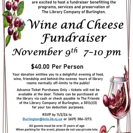 Wine and Cheese Fundraiser Flyer