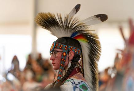 Native American in headress in Californial.