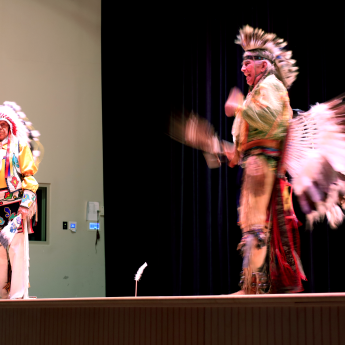 Thunderbird American Indian Dancers on the Burlington County Library auditorium stage. 